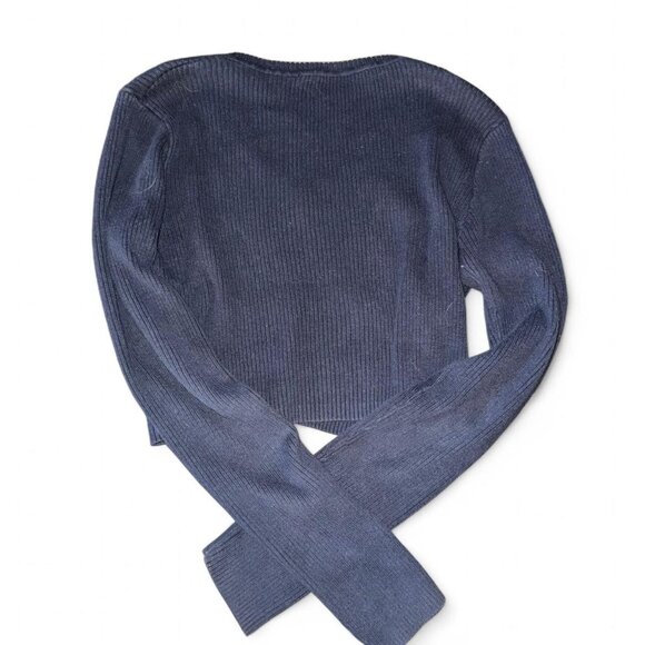 Brandy Melville navy Ribbed V-Neck Sweater with White Trim - Picture 3 of 3